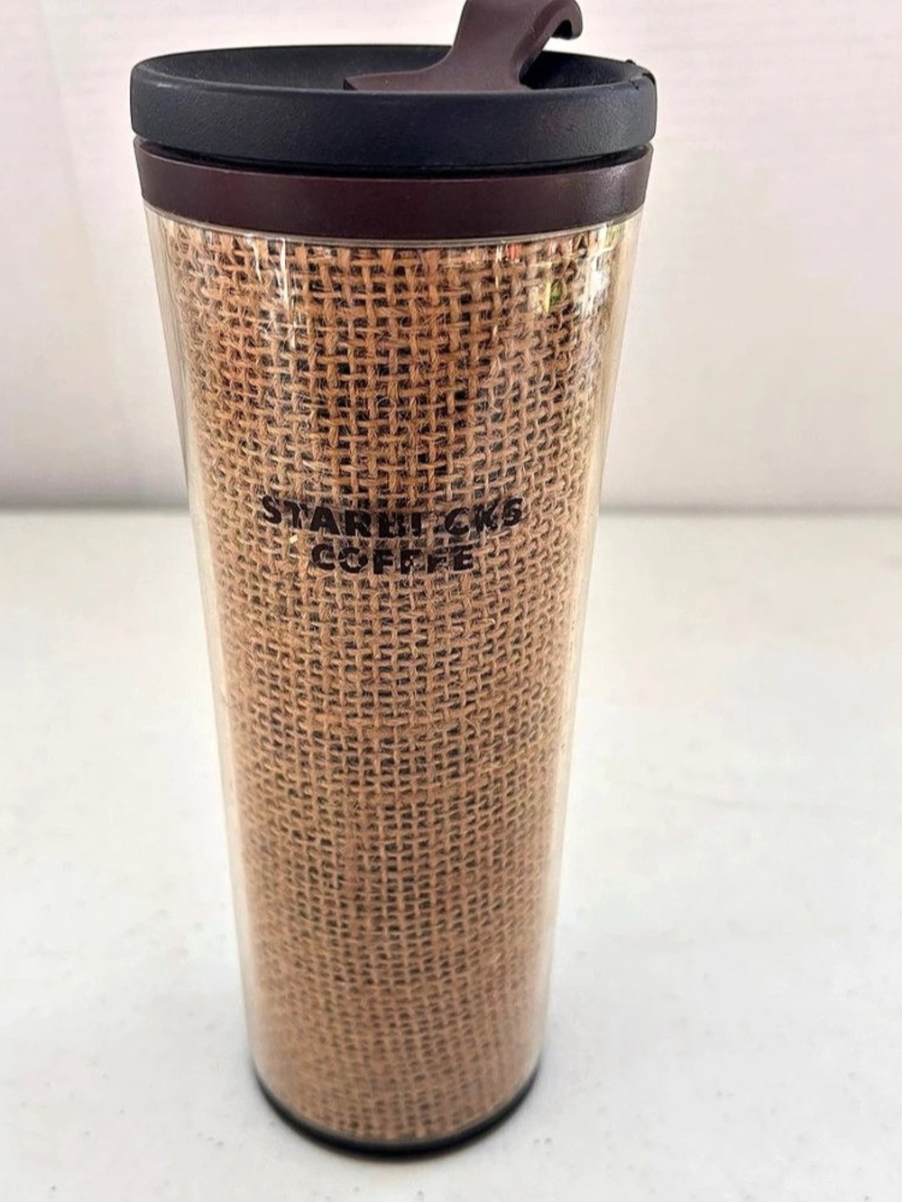 Starbucks Burlap Coffee Bean Travel Tumbler 16 oz Brown & Black